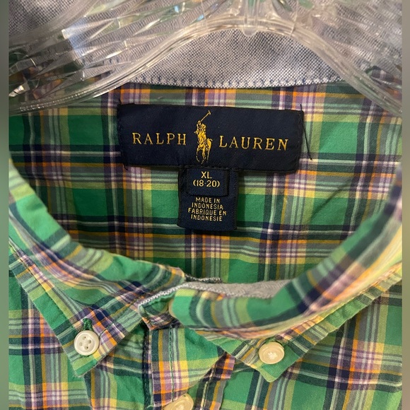 Ralph Lauren size 18-20 boys plaid button down long sleeve green polo Youth XL - Picture 2 of 3